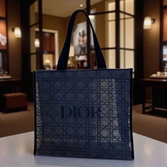 Dior Handbags - 💋Christian Dior Beauty Parfums Makeup Black Velvet Mesh Large Tote Bag.